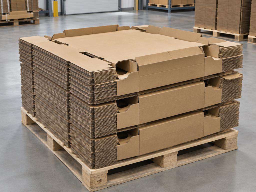 Flat-packed corrugated IBC kits on a pallet