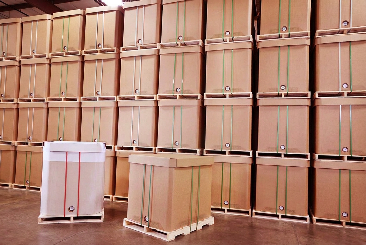 Quick-Assembly IBC · Up to 330 gallons / 1,250 L · corrugated cardboard
